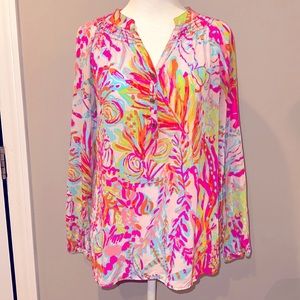 Lilly Pulitzer Elsa Silk Long Sleeve Top Size Small